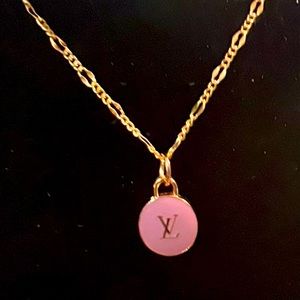 Authentic Gold/Pink Circle LV Charm on Necklace
